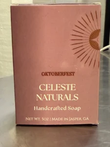 Original Celeste Naturals purple soap box with brown label sticker